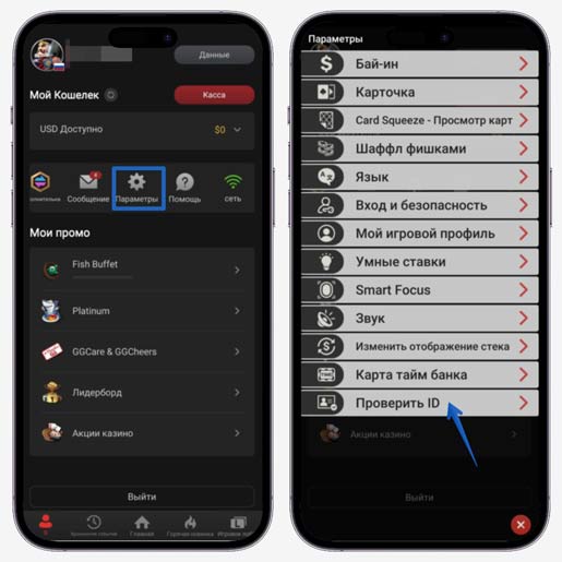 Интерфейс перехода в раздел для верификации